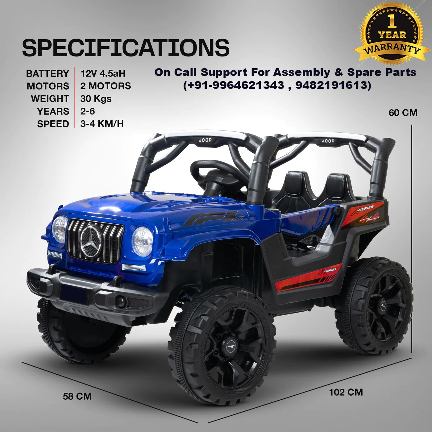 4x4 Motor Kids Battery Operated Electric Jeep for 1, 2, 3, 4, 5, 6 Years | Remote Control + Manual Steering Drive + Mobile App | Kids Jeeps | Most Gifted Car
