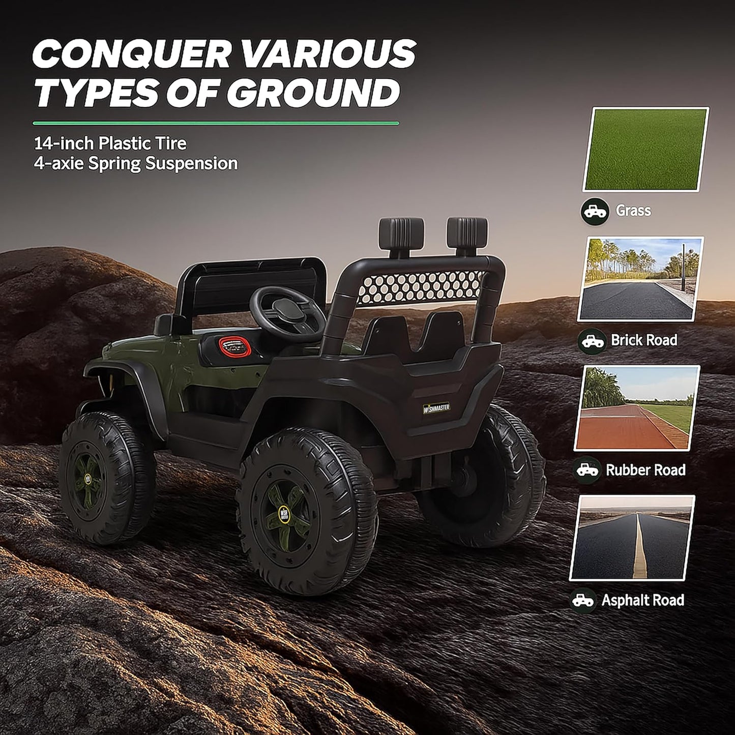 Kids 4x4 Thar Jeep| Kids Driving Electric Car| Remote + Steering + Mobile App Control| [1-6 Year]
