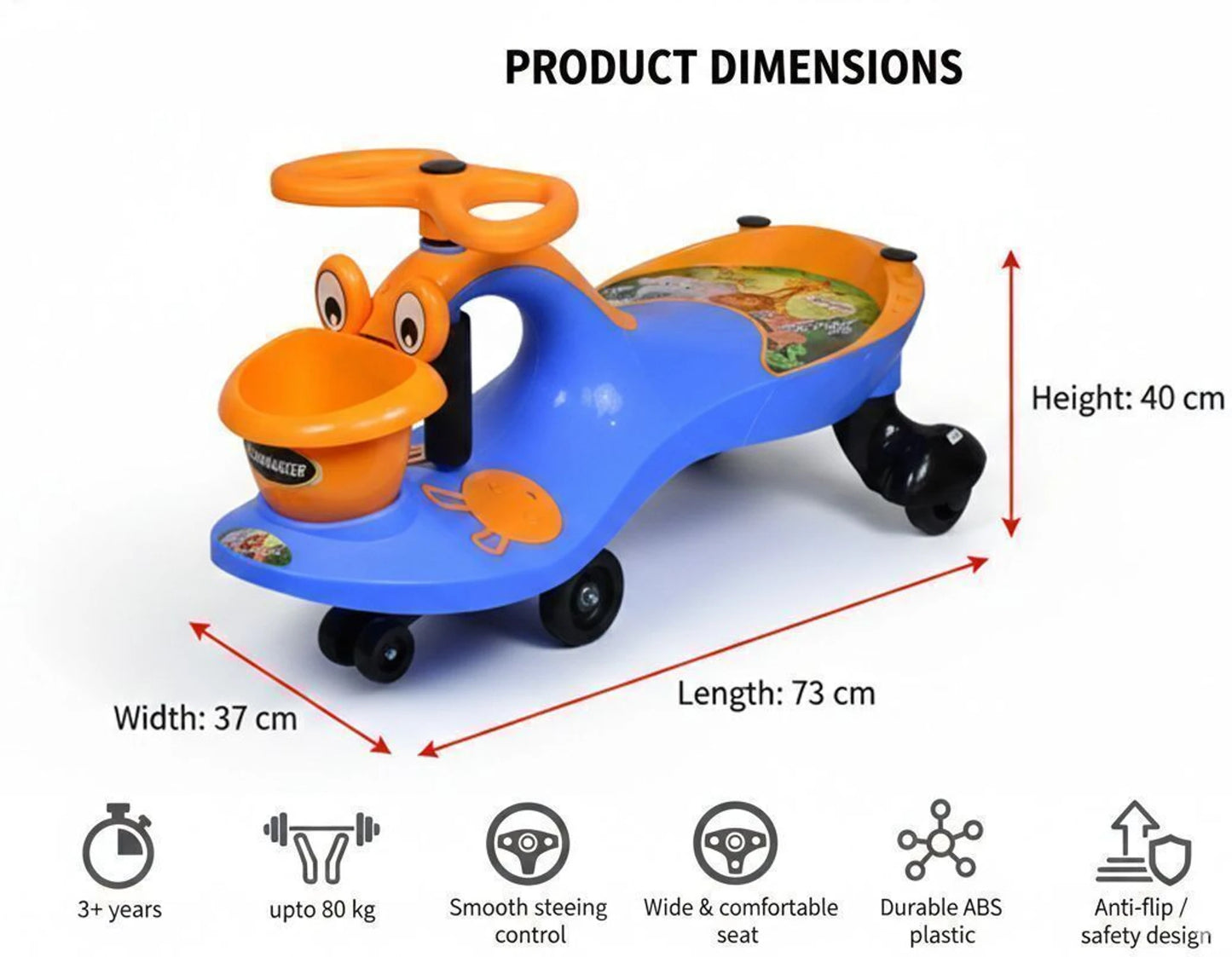 Kids Magic Duck Twister Ride On| Swing Car| Non-Battery Operated | [1-6 year]| Blue-Orange Color