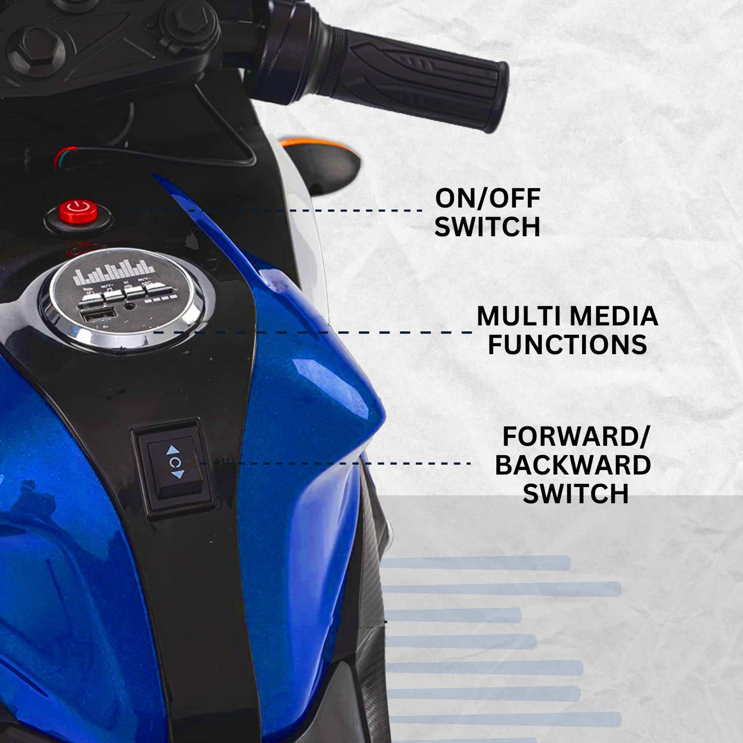 Kids R3 Electric Ride On Bike For 1 - 8 Year Children With Hand Accelerator & Foot Brake + Music Player + 1 Year Warranty