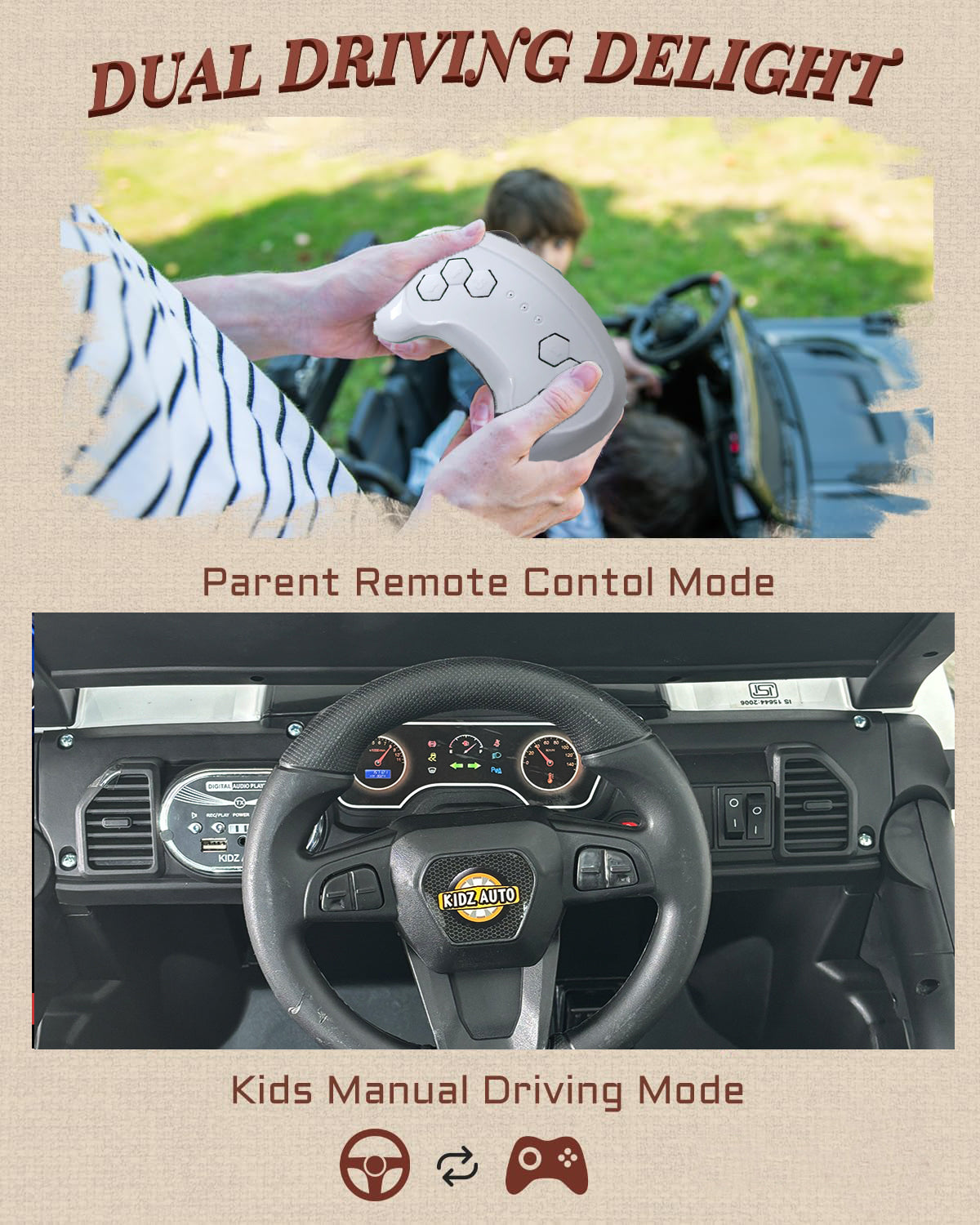 KIds 4x4 Driving EV Cars for 1, 2, 3, 4, 5, 6 Years | Remote + Steering + Mobile App Control | Kids Jeeps | Most Gifted Jeeps (Medium Size F-Raptor [1-8 Year Kids]