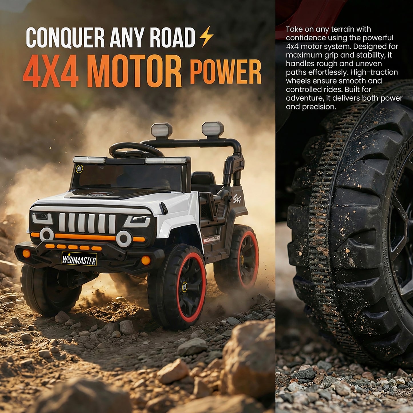 Kids 4x2 Ranger Jeep| Electric Driving Car| Remote + Steering + Mobile App Control| [1-6 year]