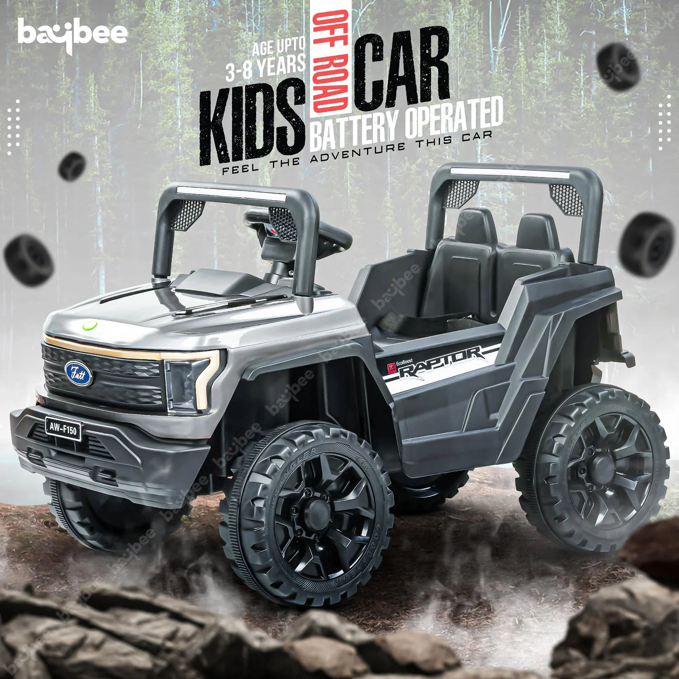 Kids Driving EV Cars for 1, 2, 3, 4, 5, 6 Years | Remote + Steering + Mobile App Control | Kids Jeeps (Entery Level Jeeps [2-6 Years] F-Raptor