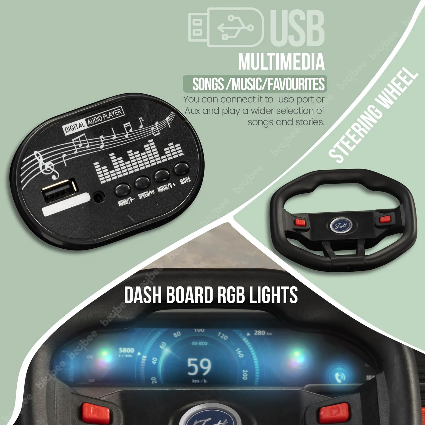 Kids Driving EV Cars for 1, 2, 3, 4, 5, 6 Years | Remote + Steering + Mobile App Control | Kids Jeeps (Entery Level Jeeps [2-6 Years] F-Raptor