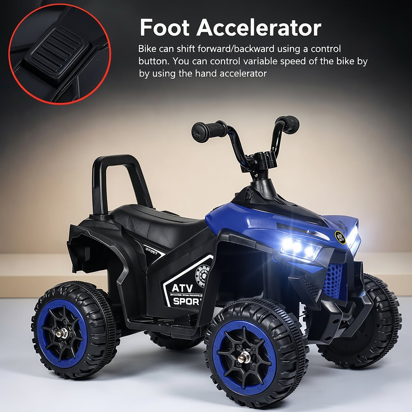 Kids Electric Ride On ATV Bike| LED Lights & Foot Accelerator| [2-6 year]