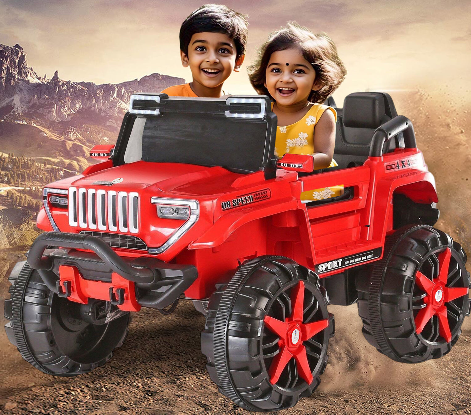 Big Size 4x4 Baby Rechargeable Battery Operated Electric Ride-On Jeep car for Kids Riding Toy Car with R/C for Boys & Girls Babies Toddlers Age 1 to 8 Years