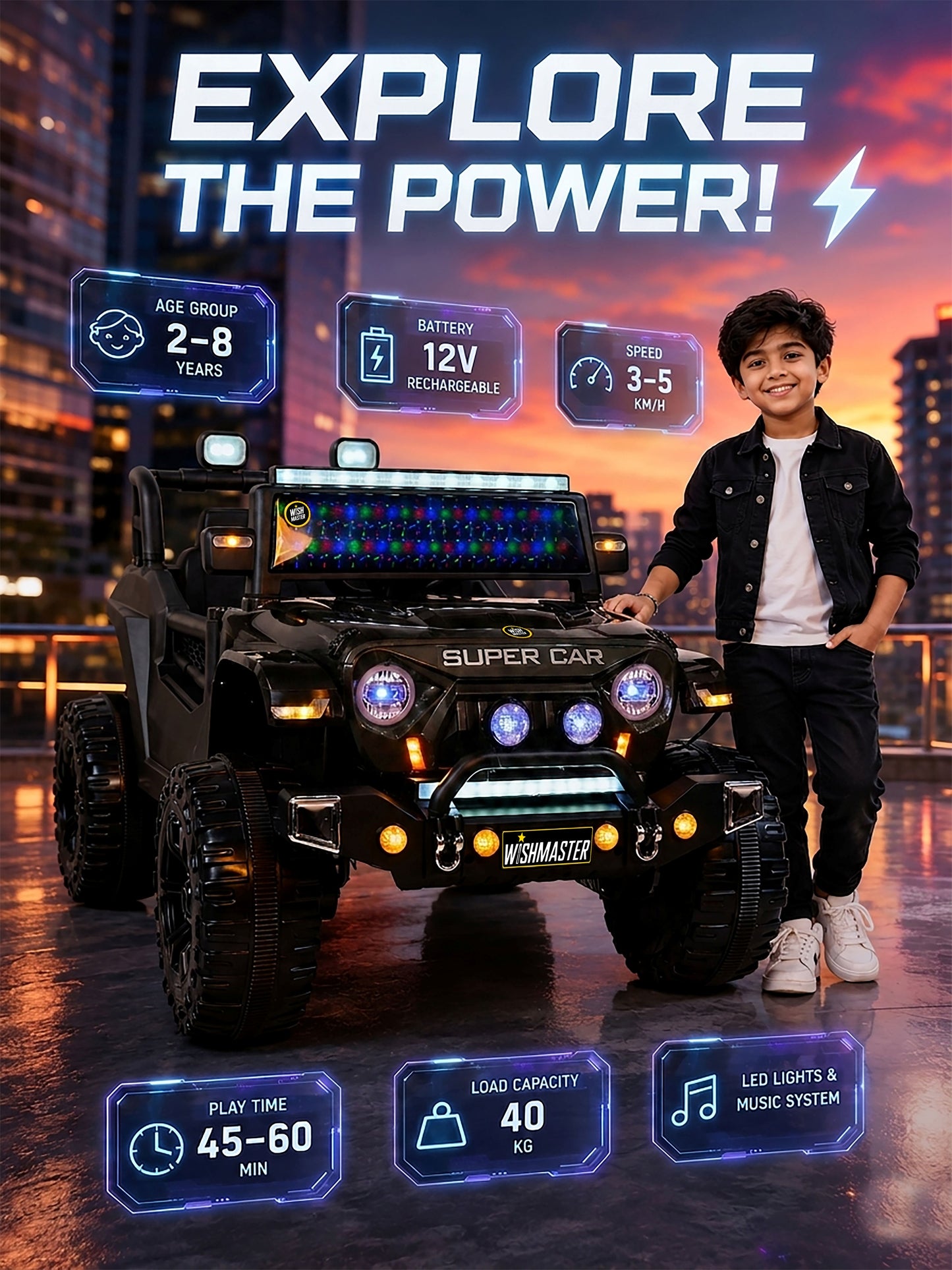 Kids 4x4 Thar Roxx Electric Drving Car| Remote + Steering + Mobile App Control| Kids Jeep [1-8 Year]