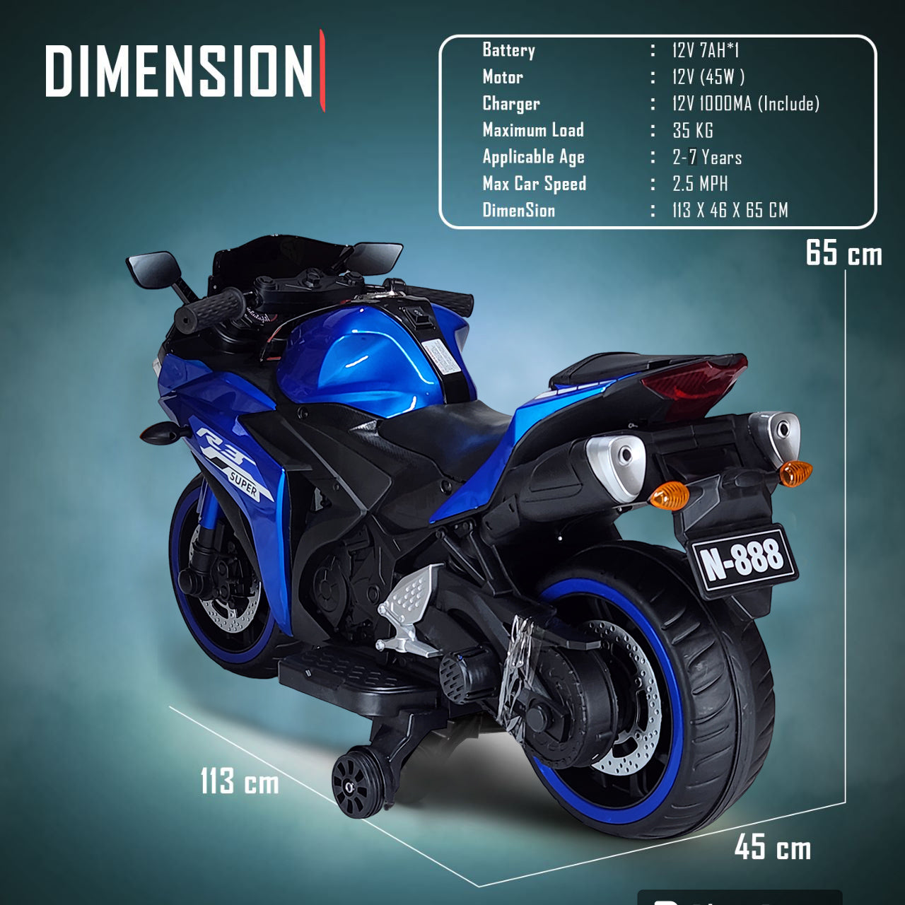 Kids R3 Electric Ride On Bike For 1 - 8 Year Children With Hand Accelerator & Foot Brake + Music Player + 1 Year Warranty
