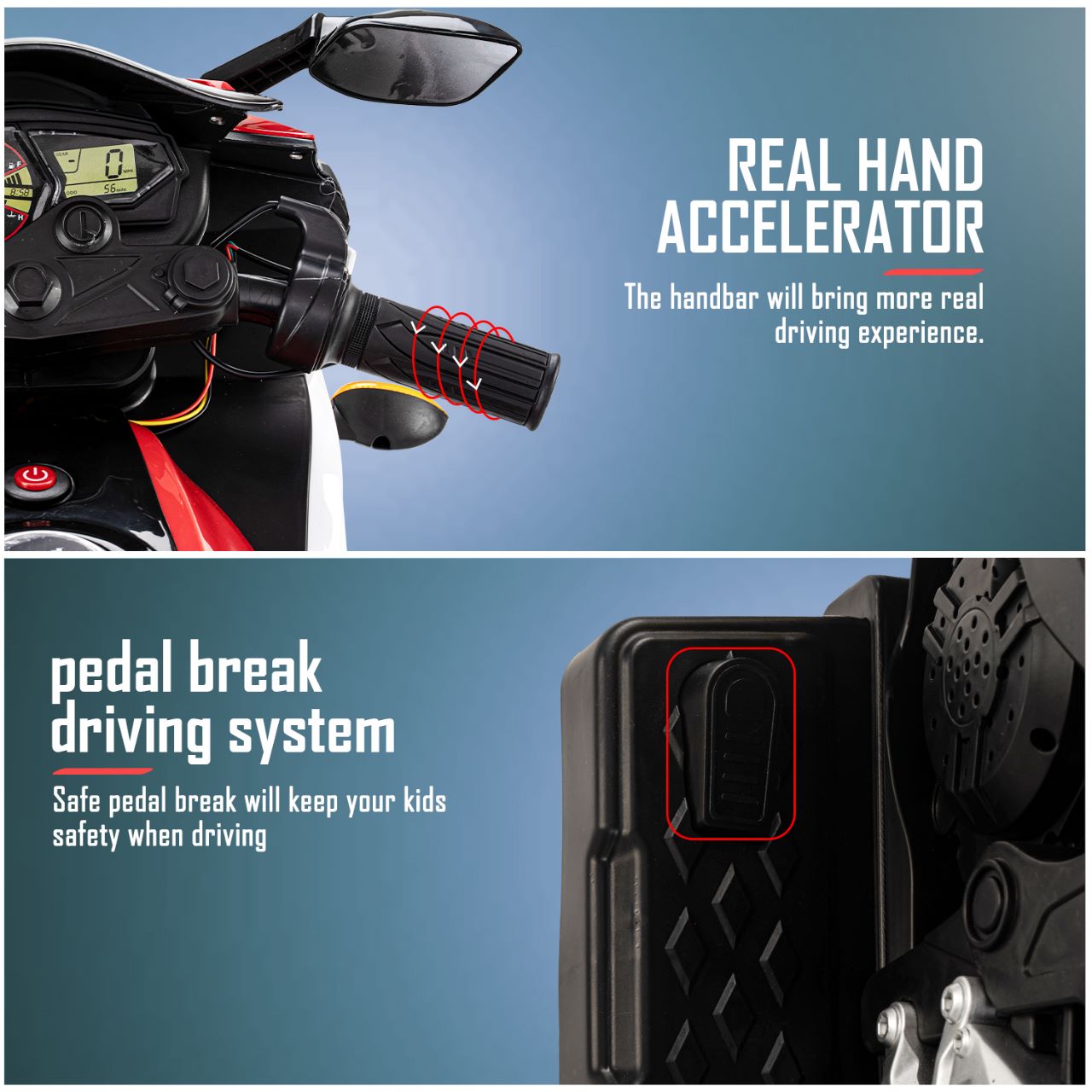 Kids R3 Electric Ride On Bike For 1 - 8 Year Children With Hand Accelerator & Foot Brake + Music Player + 1 Year Warranty