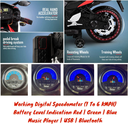Kids Dhoom Bike| Electric Ride On Bike | With Hand Accelerator & Foot Brake + Music Player| [2-8 Year]