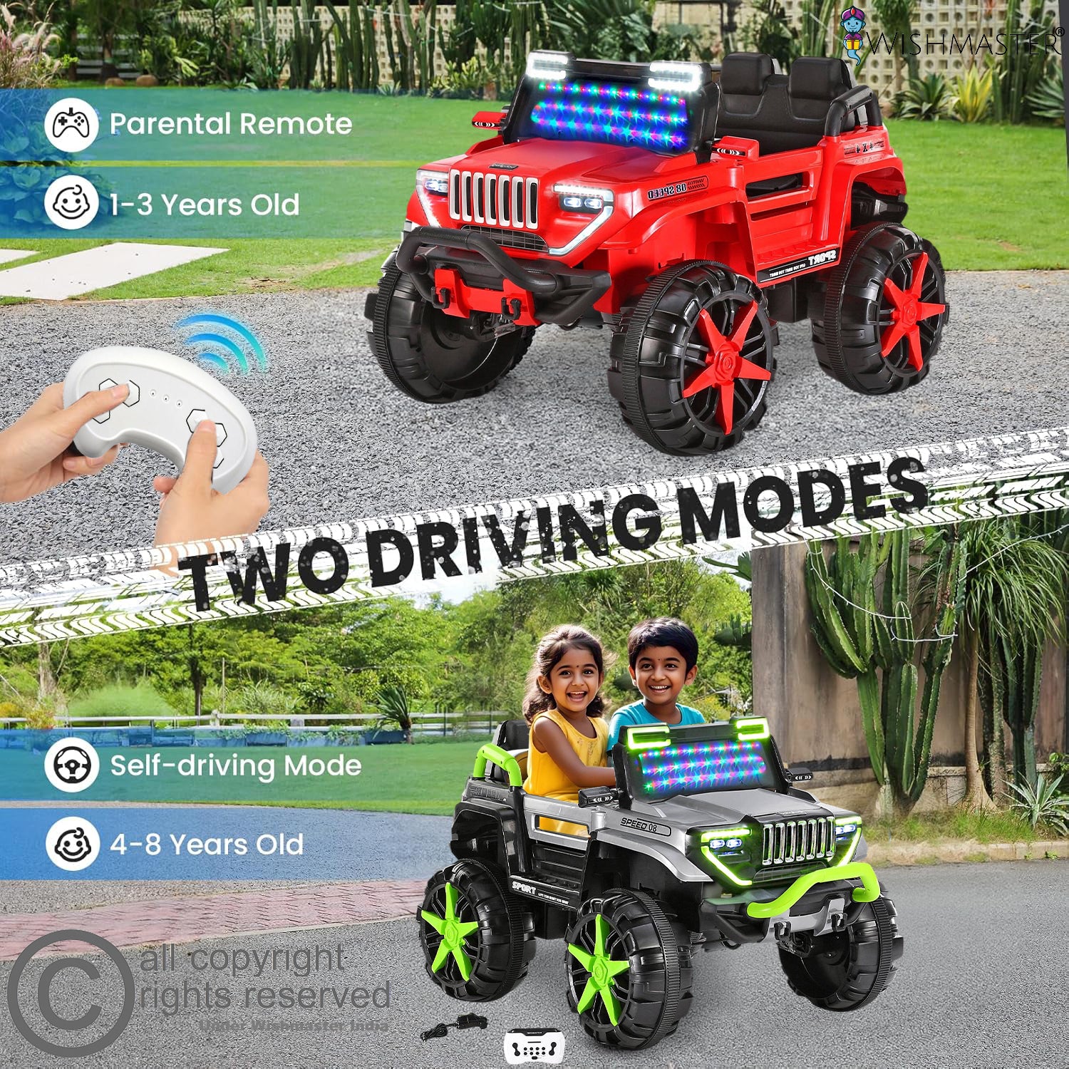 Big Size 4x4 Baby Rechargeable Battery Operated Electric Ride-On Jeep car for Kids Riding Toy Car with R/C for Boys & Girls Babies Toddlers Age 1 to 8 Years
