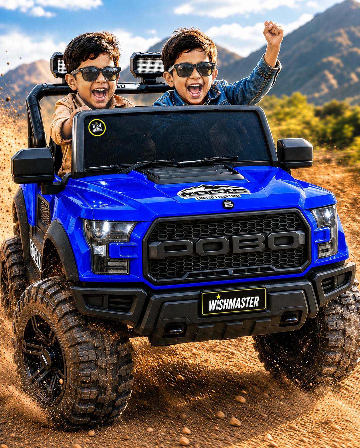 Kids 4x4 POBO Driving Electric Car | Remote + Steering + Mobile App Control | Kids Jeep | [1-8 Year]