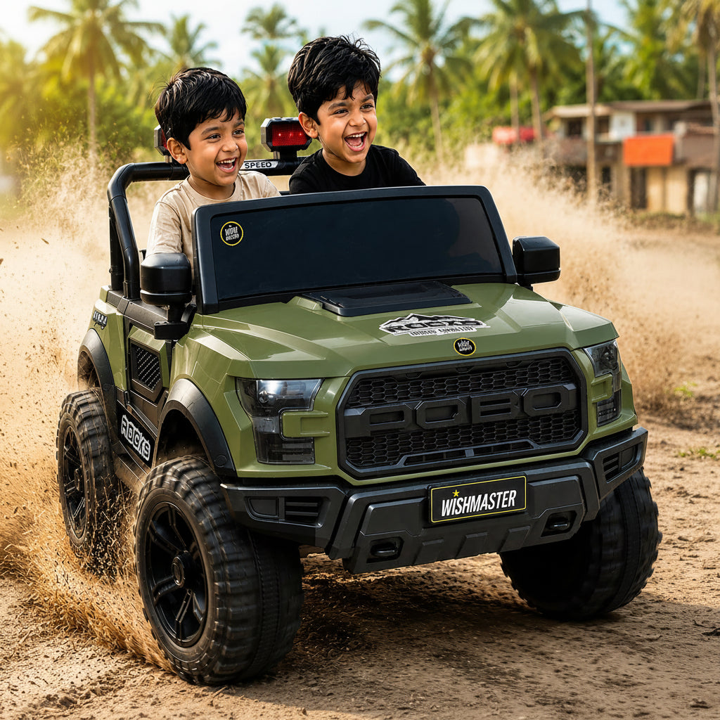 Kids 4x4 POBO Driving Electric Car | Remote + Steering + Mobile App Control | Kids Jeep | [1-8 Year]