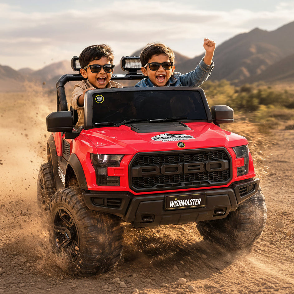 Kids 4x4 POBO Driving Electric Car | Remote + Steering + Mobile App Control | Kids Jeep | [1-8 Year]