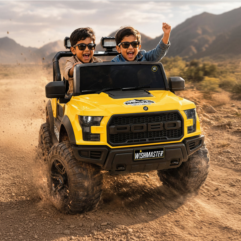 Kids 4x4 POBO Driving Electric Car | Remote + Steering + Mobile App Control | Kids Jeep | [1-8 Year]