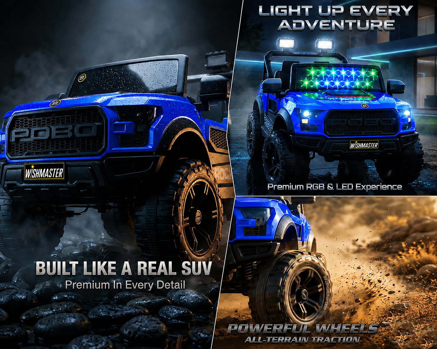 Kids 4x4 POBO Driving Electric Car | Remote + Steering + Mobile App Control | Kids Jeep | [1-8 Year]