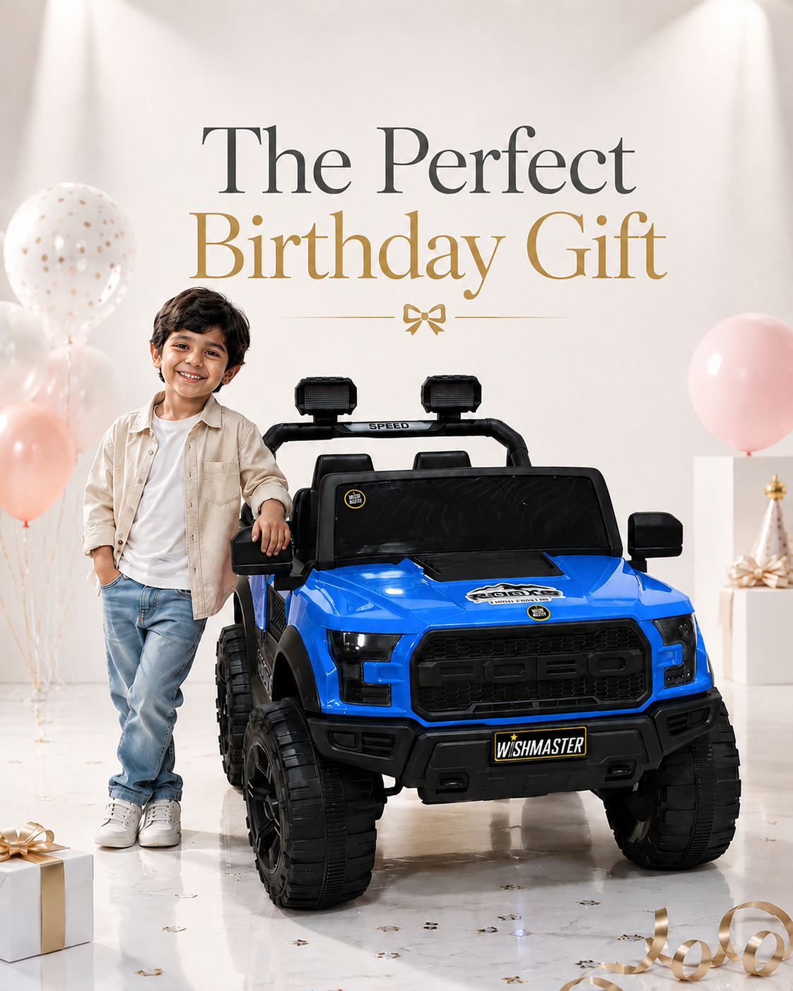 Kids 4x4 POBO Driving Electric Car | Remote + Steering + Mobile App Control | Kids Jeep | [1-8 Year]
