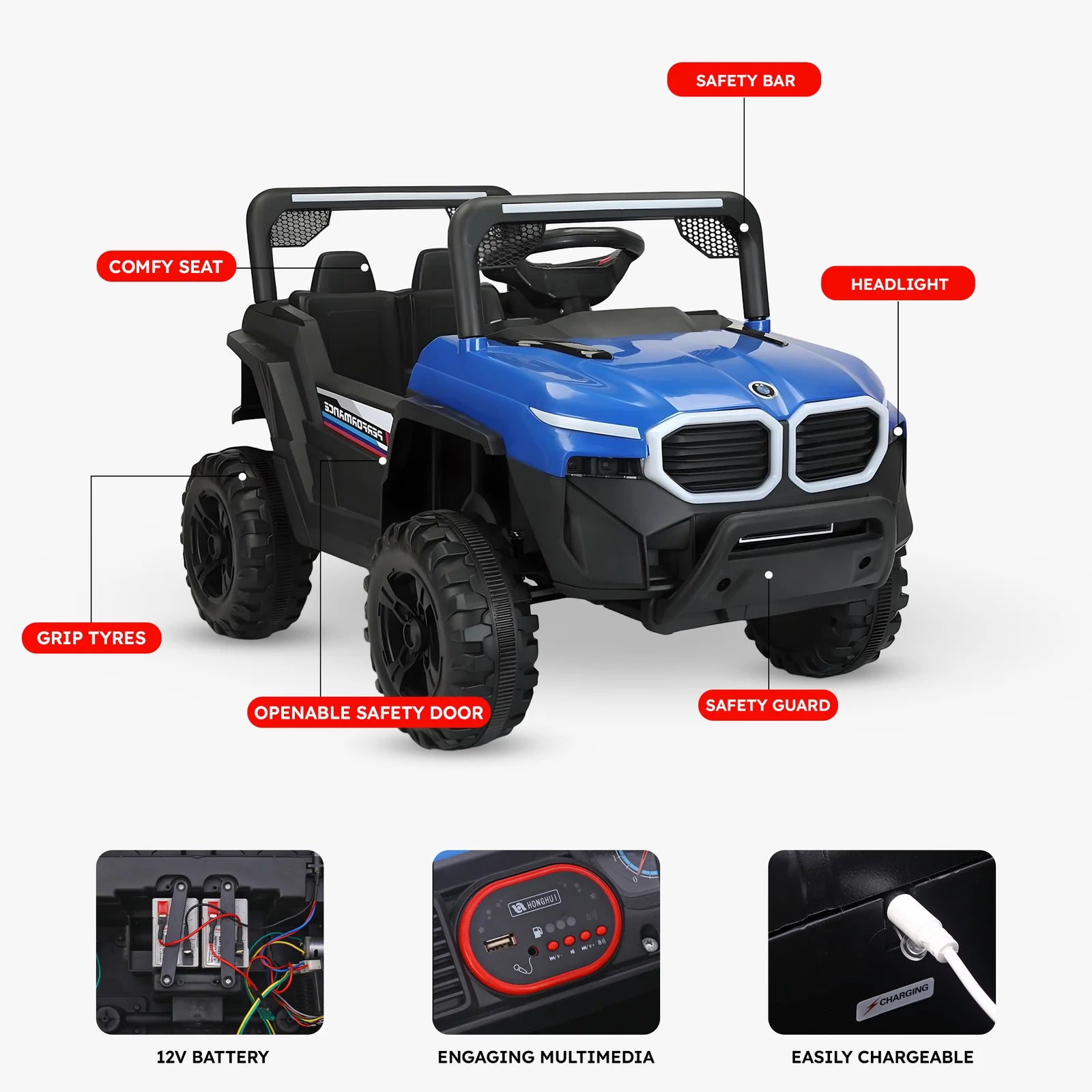 Kids Driving EV Cars for 1, 2, 3, 4, 5, 6 Years | Remote + Steering + Mobile App Control | Kids Jeeps (Entry Level Jeeps [2-6 Years]-XM1